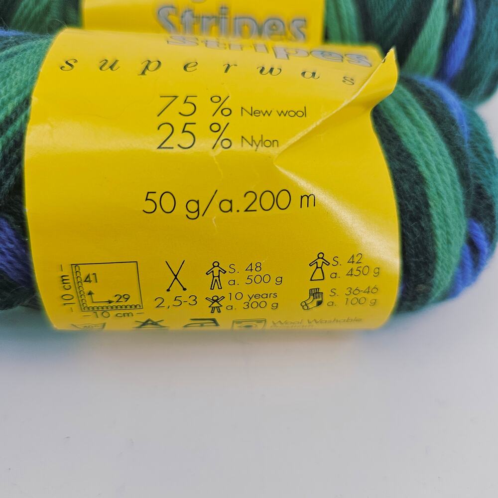 2 Cascade Yarns Sassy Stripes self-striping sock yarn green blue 713 Merino Wool - Picture 3 of 4
